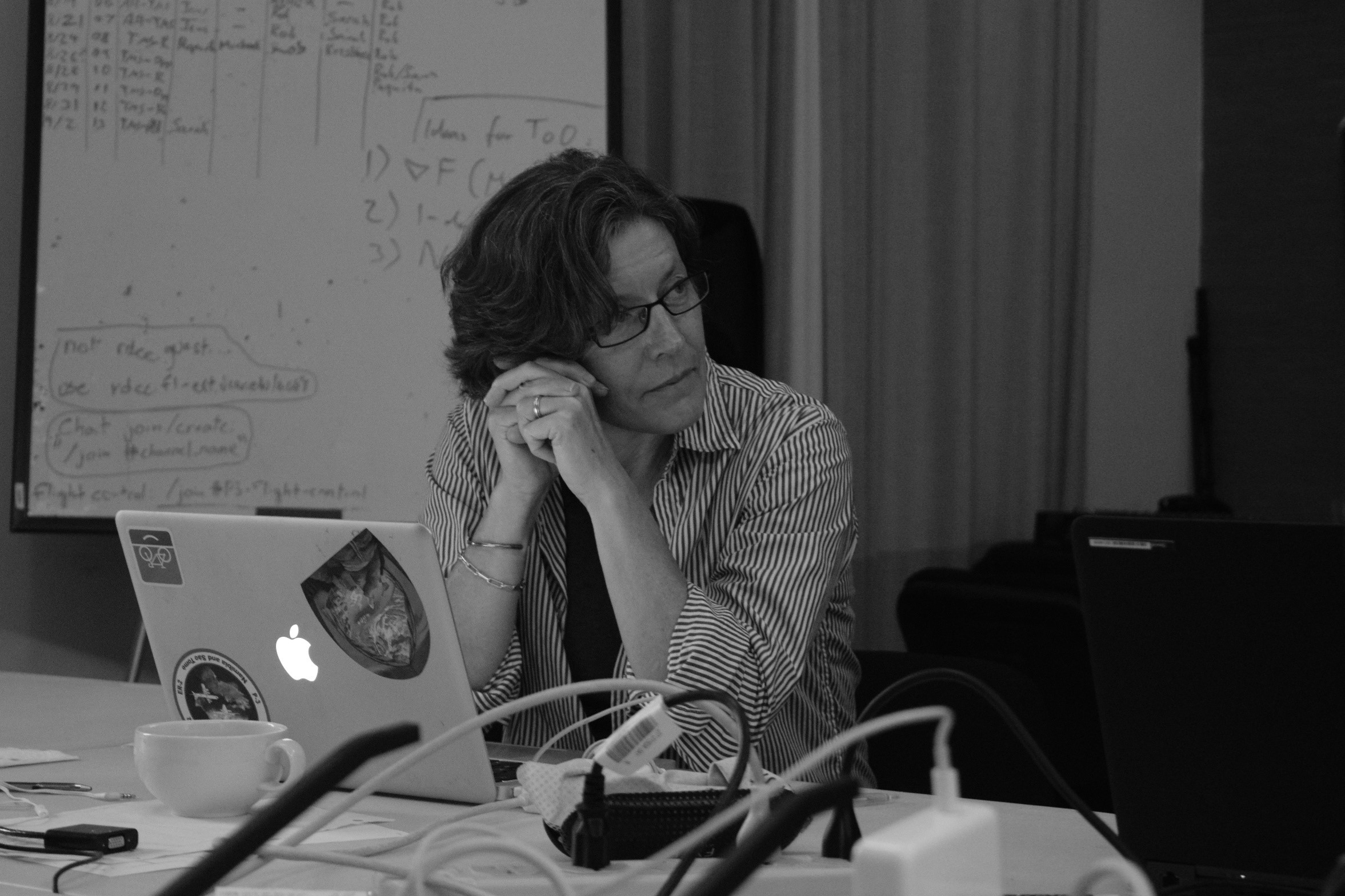 In São Tomé and Principe, an island nation off the west coast of Africa, Paquita Zuidema listens intently during a flight-planning meeting for ORACLES, a LASIC sister campaign.